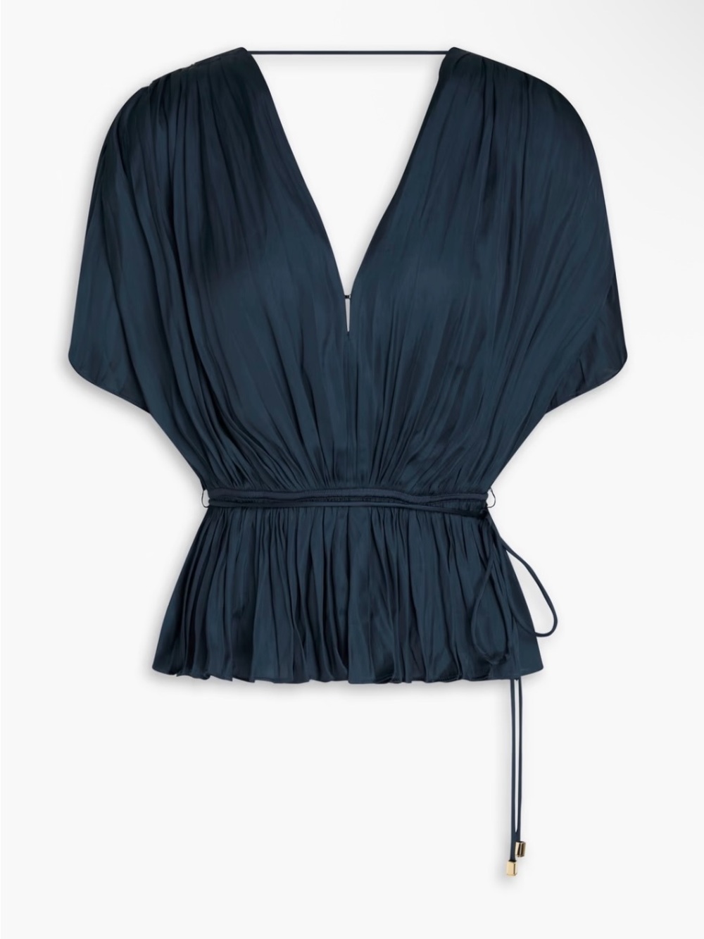 Maje Marine Levilly V-Neck Peplum Tie-Waist Blouse size 3